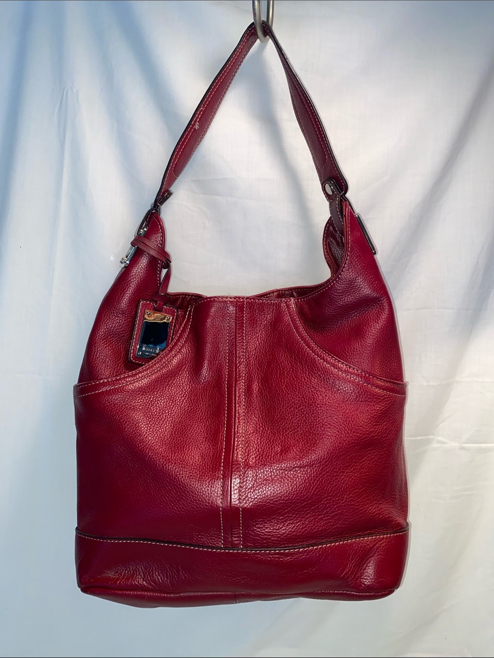 Vintage Tignanello Cherry Red Pebbled Leather Shoulder Bag